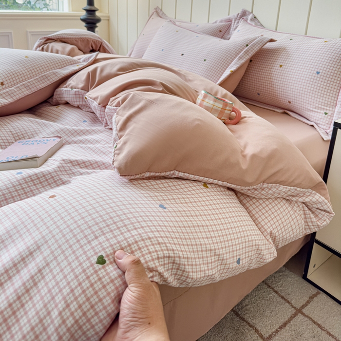 91家纺网 家纺一手货源 找家纺 可思家纺2025新款可思-简单款双层纱套件 心语粉