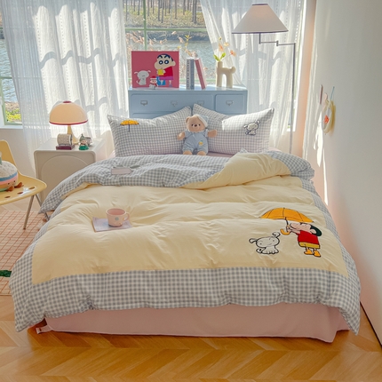 91家纺网 家纺一手货源 找家纺 （总）2025春夏新款云朵棉水洗棉毛巾绣拼角工艺四件套