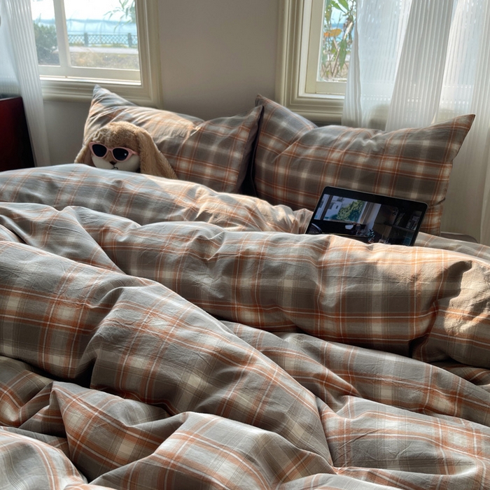 91家纺网 家纺一手货源 找家纺 雅居纺家纺 2025全棉色织水洗棉四件套 洛卡灰