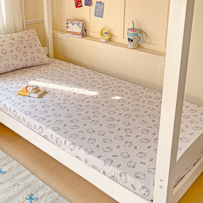 91家纺网 家纺一手货源 找家纺 纽缦家纺 2025新款云感提花双层纱学生床笠 猫咪恋人