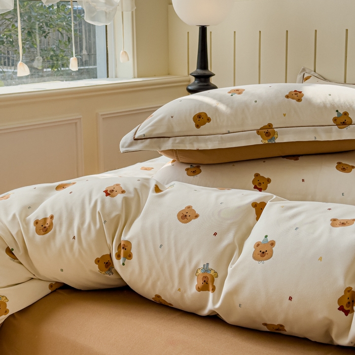 91家纺网 家纺一手货源 找家纺 可思家纺2025新款可思-简单款双层纱套件 迪西熊