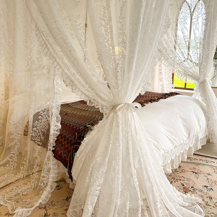 91家纺网 家纺一手货源 找家纺 都市缘蚊帐  2025新款303法式提花蕾丝蚊帐 303玫瑰庄园-奶油白