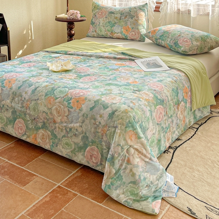 91家纺网 家纺一手货源 找家纺 小禹仔 2025新款针织凉感丝印花夏被夏凉被 世家花园咖