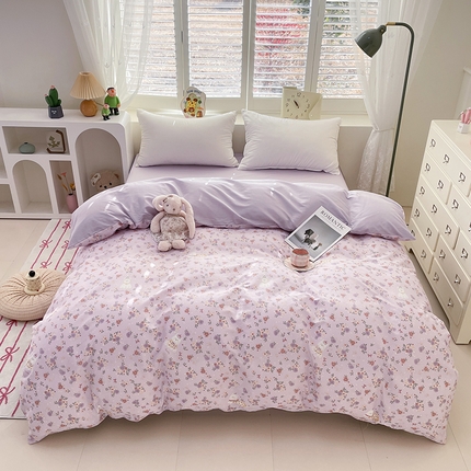 丫丫家纺   2025全棉13070单被套印花小清新卡通碎花纯棉单品被套枕套（有预缩售后无忧 免费提供买家秀） 紫荆花