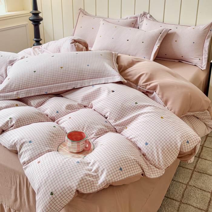 91家纺网 家纺一手货源 找家纺 可思家纺2025新款可思-简单款双层纱套件 心语粉