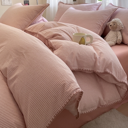 91家纺网 家纺一手货源 找家纺 （总）蓝邻家纺 2025年新款全棉水洗棉贝壳边四件套系列