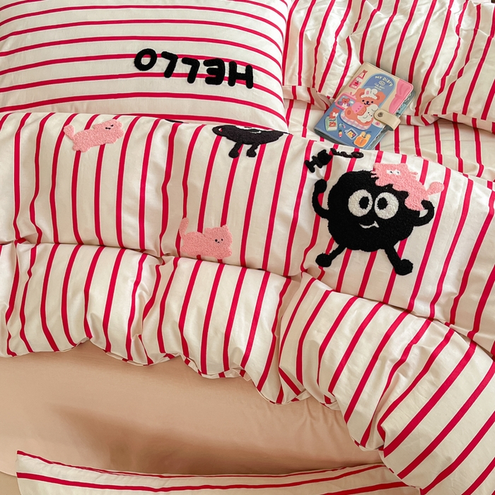 91家纺网 家纺一手货源 找家纺 寐居家纺 2025新款全棉13070毛巾绣四件套 HELLO猫