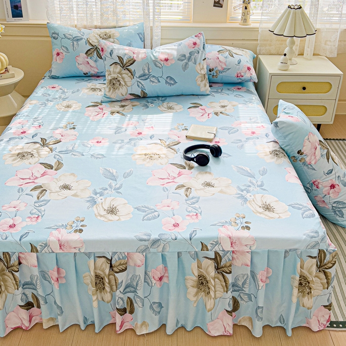 91家纺网 家纺一手货源 找家纺 极梦家纺（支持定制）  2025新款春秋130克加厚植物羊绒磨毛印花单床裙三件套 美兮浅香