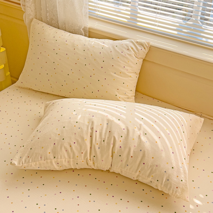 91家纺网 家纺一手货源 找家纺 纽缦家纺 2025新款云感提花双层纱韩版四件套 波点世界