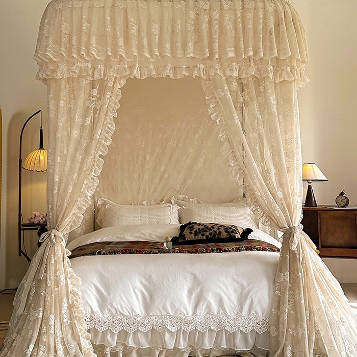 91家纺网 家纺一手货源 找家纺 都市缘蚊帐  2025新款303法式提花蕾丝蚊帐 303可可庄园-奶油杏