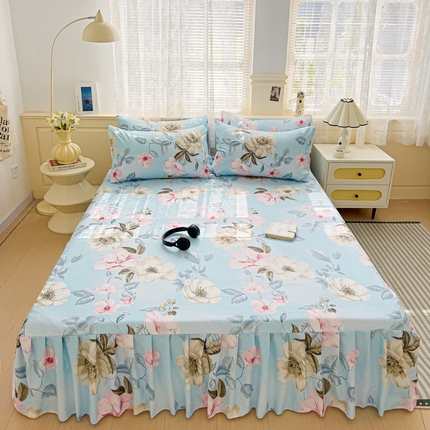 极梦家纺（支持定制）  2025新款春秋130克加厚植物羊绒磨毛印花单床裙三件套 美兮浅香