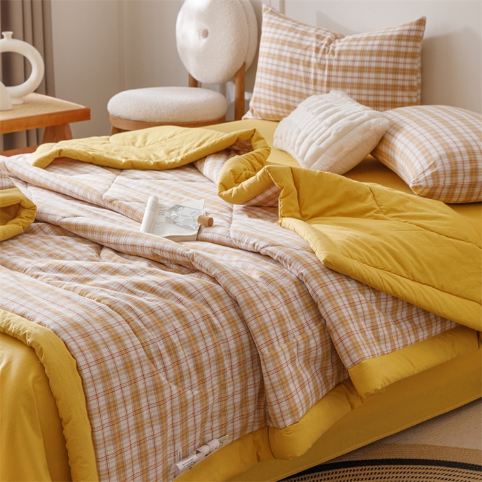 91家纺网 家纺一手货源 找家纺 恬思语家纺 2025新款全棉色织水洗棉棉花夏被  棉芷 黄