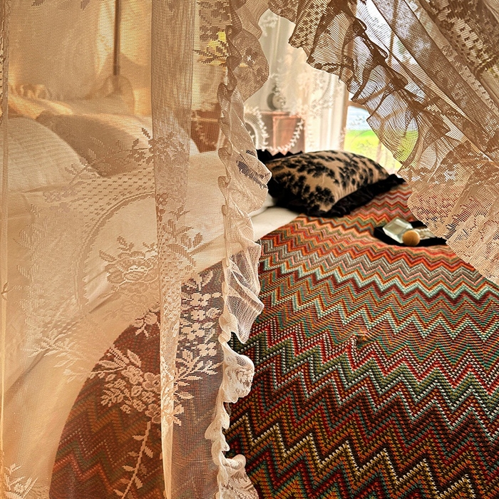 91家纺网 家纺一手货源 找家纺 都市缘蚊帐  2025新款303法式提花蕾丝蚊帐 303薇尔庄园-奶油杏