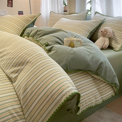 蓝邻家纺 2025年新款全棉水洗棉贝壳边四件套系列 柒夏