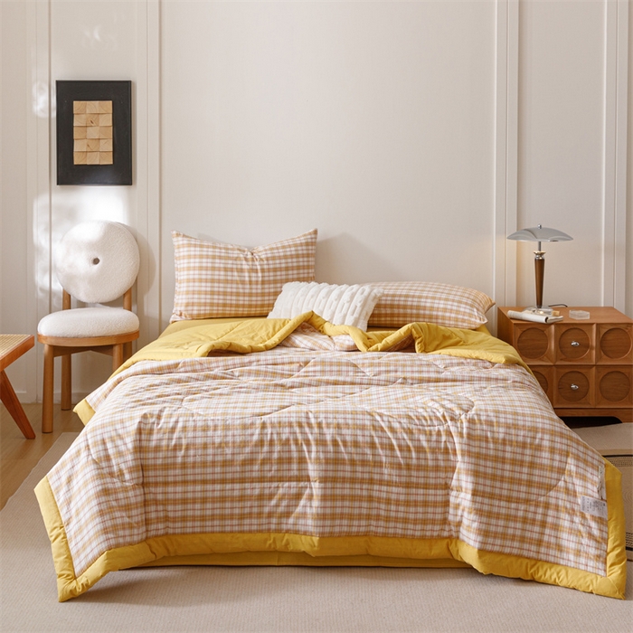 91家纺网 家纺一手货源 找家纺 恬思语家纺 2025新款全棉色织水洗棉棉花夏被  棉芷 黄