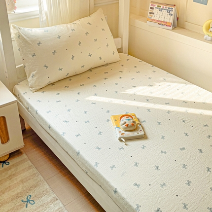 纽缦家纺 2025新款云感提花双层纱学生床笠 相思蓝