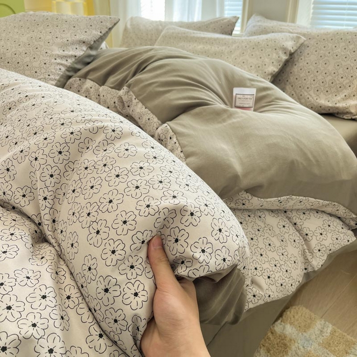 91家纺网 家纺一手货源 找家纺 新印象 2025新款有氧针织棉双层纱四件套梵花