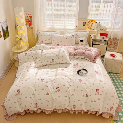 91家纺网 家纺一手货源 找家纺 （总）纽缦家纺 2025新款云感提花双层纱韩版四件套