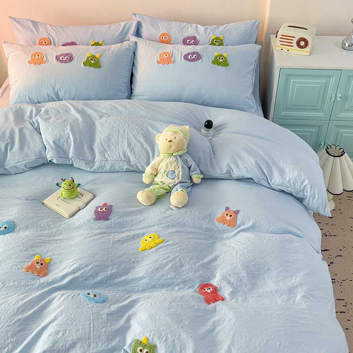 91家纺网 家纺一手货源 找家纺 （总）韩巢家纺  2025超柔水洗棉毛巾绣床上用品四件套-小精灵系列（提供卖家秀 ）