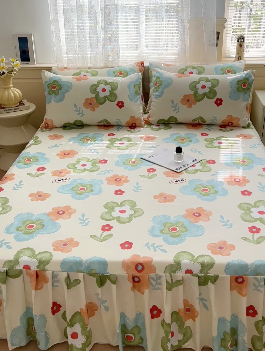 91家纺网 家纺一手货源 找家纺 极梦家纺（支持定制）  2025新款春秋130克加厚植物羊绒磨毛印花单床裙三件套 云朵泡芙