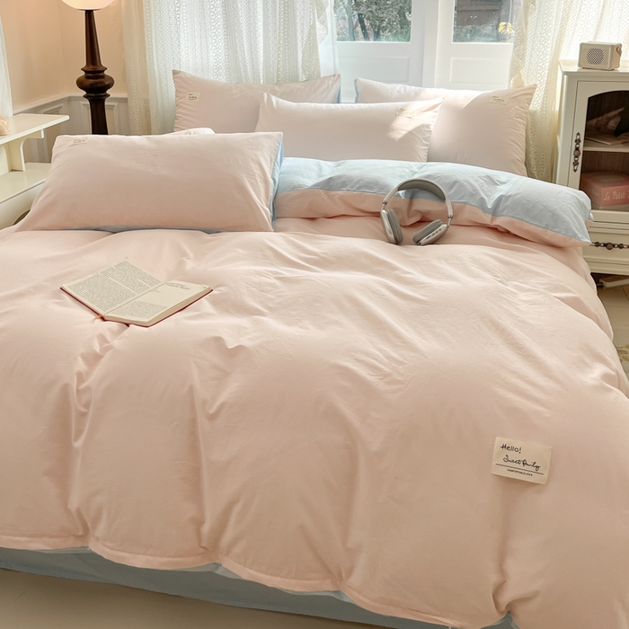 91家纺网 家纺一手货源 找家纺 寐居家纺 2025新款色织水洗棉套件 奶油玉+星空蓝