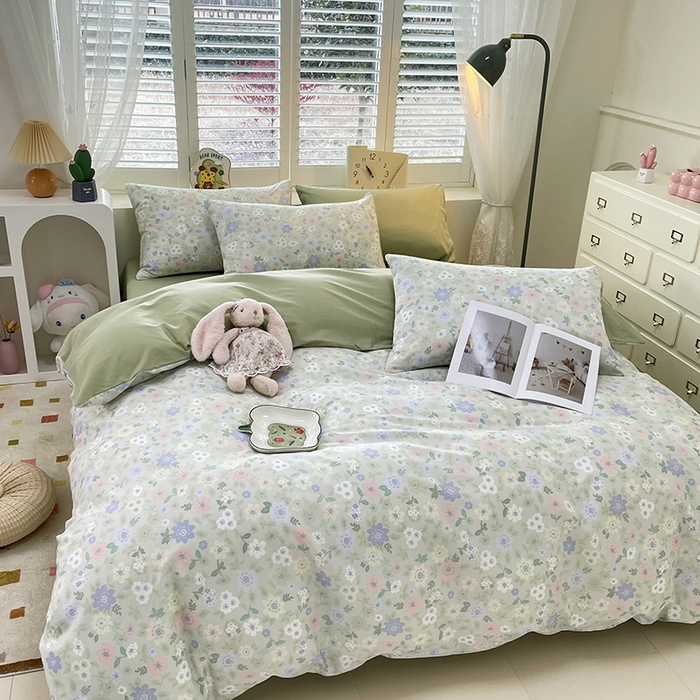 91家纺网 家纺一手货源 找家纺 丫丫家纺  2025新款13070全棉喷气小清新印花单品套件系列-四件套 绿意盎然