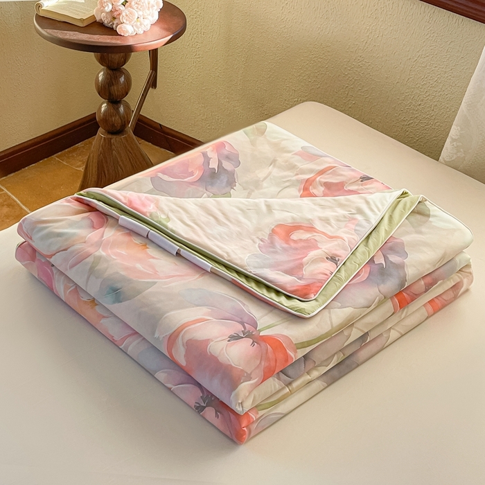 91家纺网 家纺一手货源 找家纺 小禹仔 2025新款针织凉感丝印花夏被夏凉被 油画粉