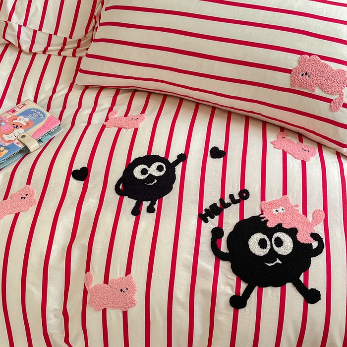 91家纺网 家纺一手货源 找家纺 寐居家纺 2025新款全棉13070毛巾绣四件套 HELLO猫