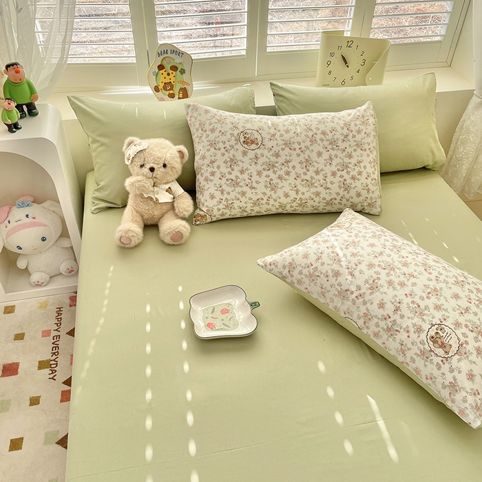 91家纺网 家纺一手货源 找家纺 丫丫家纺 2025全棉13070单床单床笠纯棉单品枕套床笠床单（有预缩尺寸 售后无忧 免费提供买家秀） 碎花小熊