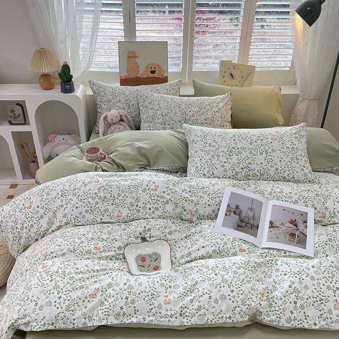 91家纺网 家纺一手货源 找家纺 丫丫家纺   2025全棉13070单被套印花小清新卡通碎花纯棉单品被套枕套（有预缩售后无忧 免费提供买家秀） 松鼠小鹿