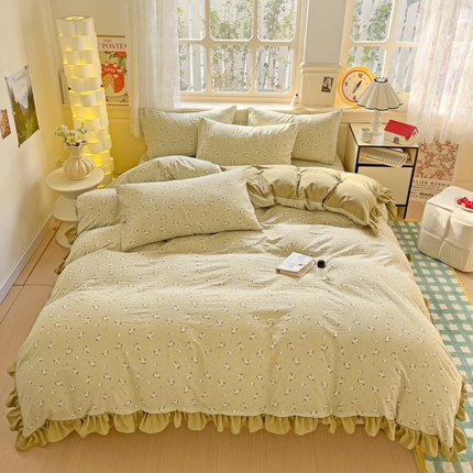 纽缦家纺 2025新款云感提花双层纱韩版四件套 落日暮年绿