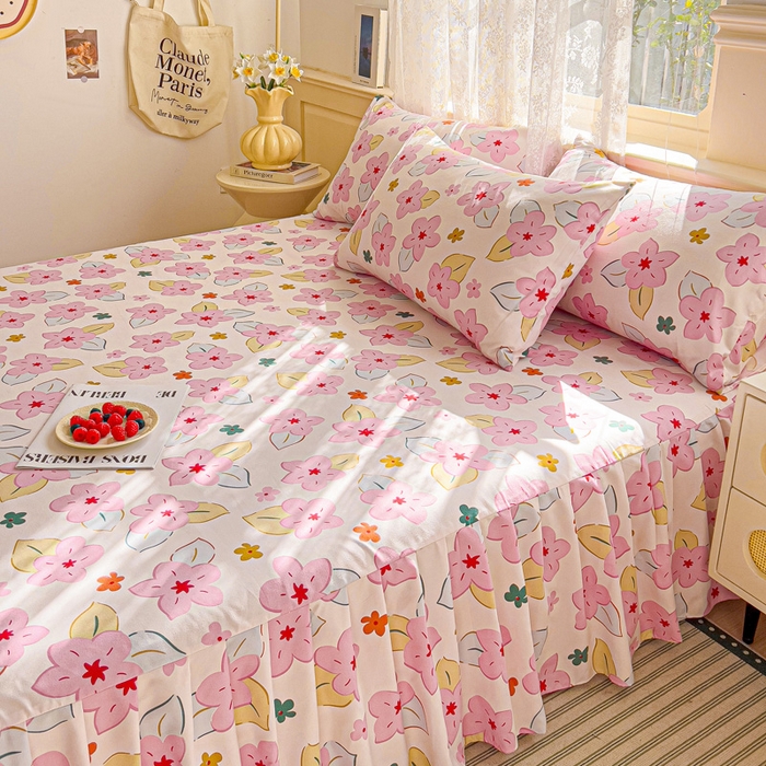 91家纺网 家纺一手货源 找家纺 极梦家纺（支持定制）  2025新款春秋130克加厚植物羊绒磨毛印花单床裙三件套 纷然花语