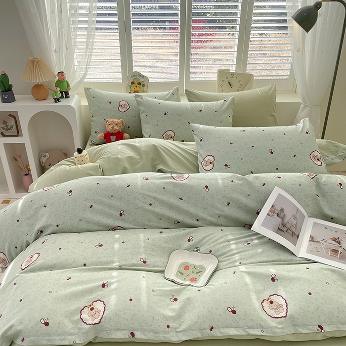 91家纺网 家纺一手货源 找家纺 丫丫家纺  2025新款13070全棉喷气小清新印花单品套件系列-四件套 小可爱樱桃