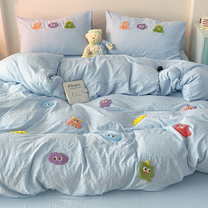 91家纺网 家纺一手货源 找家纺 （总）韩巢家纺  2025超柔水洗棉毛巾绣床上用品四件套-小精灵系列（提供卖家秀 ）