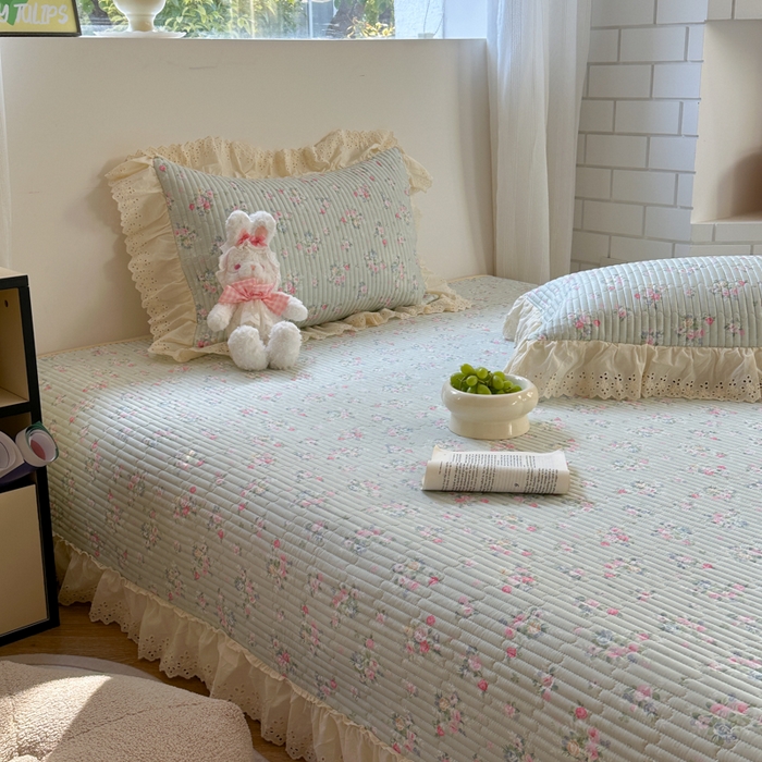 91家纺网 家纺一手货源 找家纺 金丝鸟 2025全棉镂空白色花边款韩式床盖 夏满