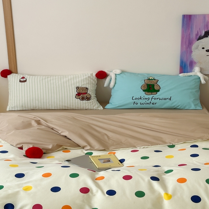 91家纺网 家纺一手货源 找家纺 桔子家纺 2025新款水洗棉蝴蝶结卡通系列 圣诞波点（棉）