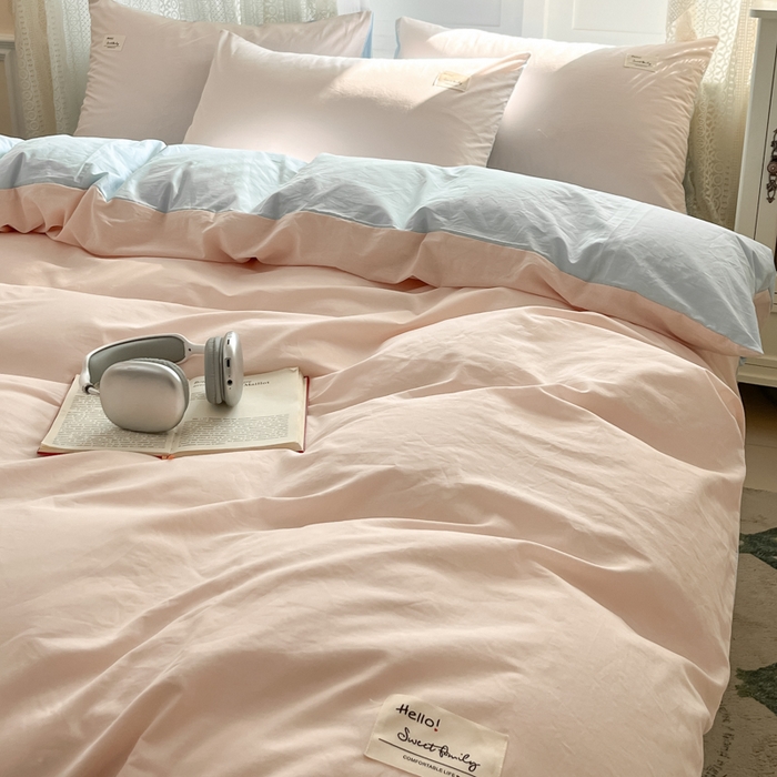 91家纺网 家纺一手货源 找家纺 寐居家纺 2025新款色织水洗棉套件 奶油玉+星空蓝