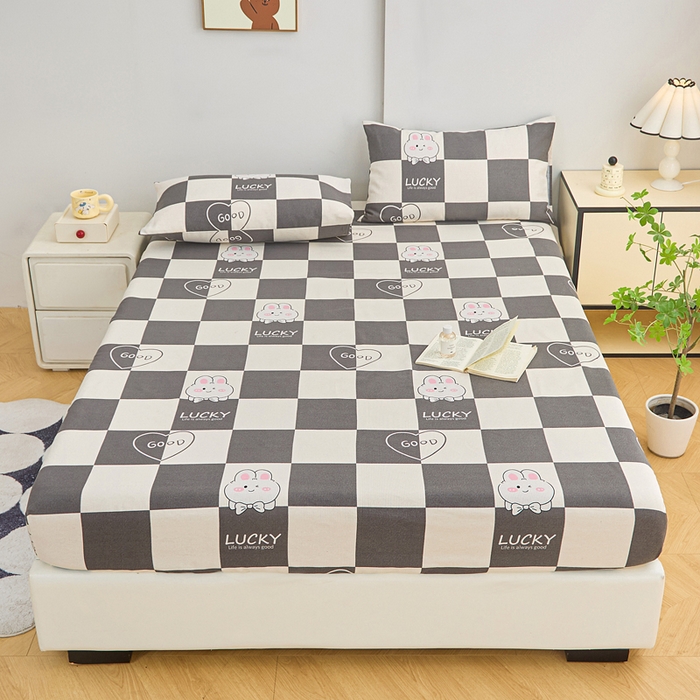 91家纺网 家纺一手货源 找家纺 棉乐町家居  2025新款原棉粗布床笠 lucky兔