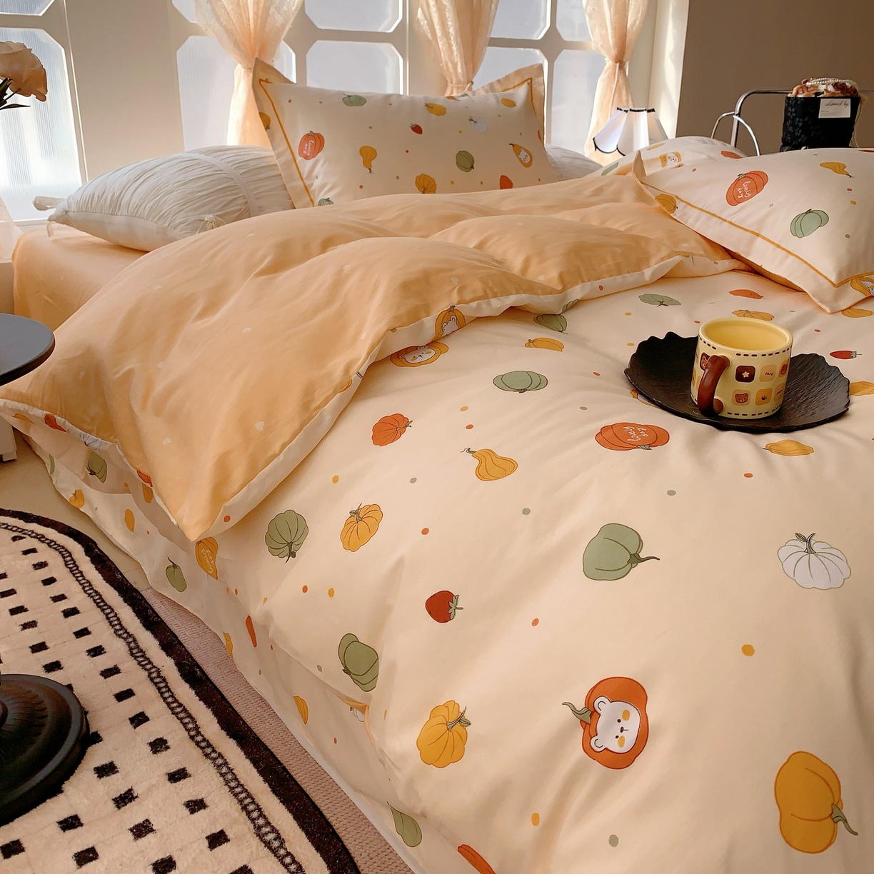 91家纺网 家纺一手货源 找家纺 奈萝家纺 2025新款亲肤小清新全棉四件套 元气南瓜