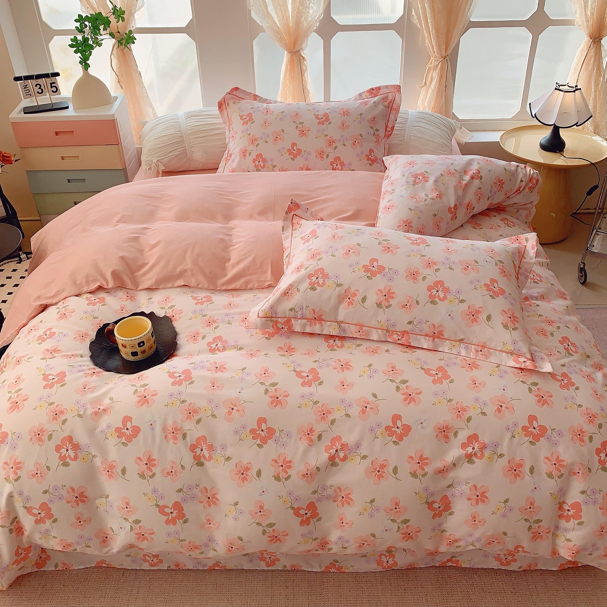 91家纺网 家纺一手货源 找家纺 奈萝家纺 2025新款亲肤小清新全棉四件套 芬芳粉