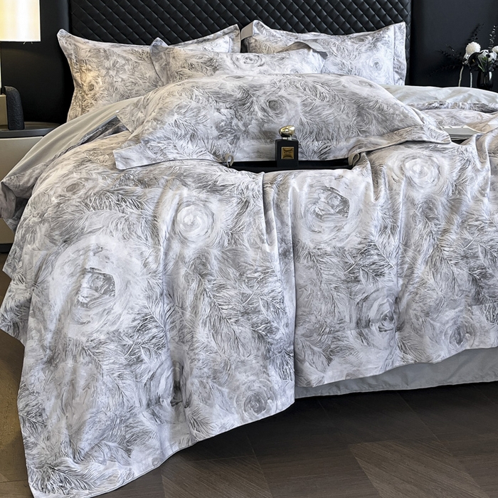 91家纺网 家纺一手货源 找家纺 新方向2025新款全棉长绒棉数码印花四件套-秘密花园 秘密花园-爵士灰