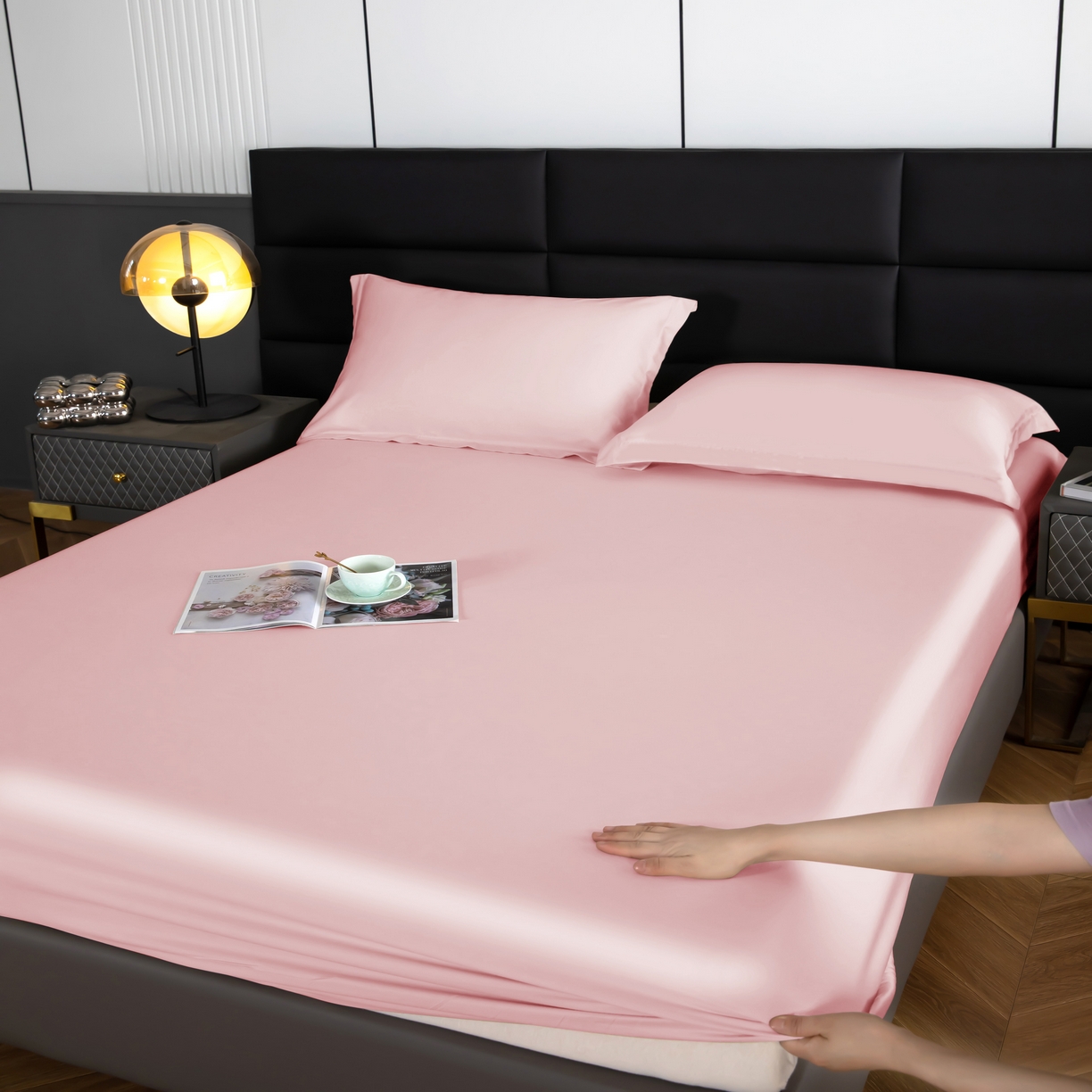 91家纺网 家纺一手货源 找家纺 天瑜 2025天丝床笠 床笠 纯粉色