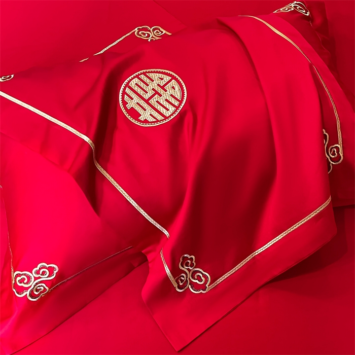 91家纺网 家纺一手货源 找家纺 欧乐蒂 2025新款亲肤棉刺绣婚庆四件套 金龙瑞凤