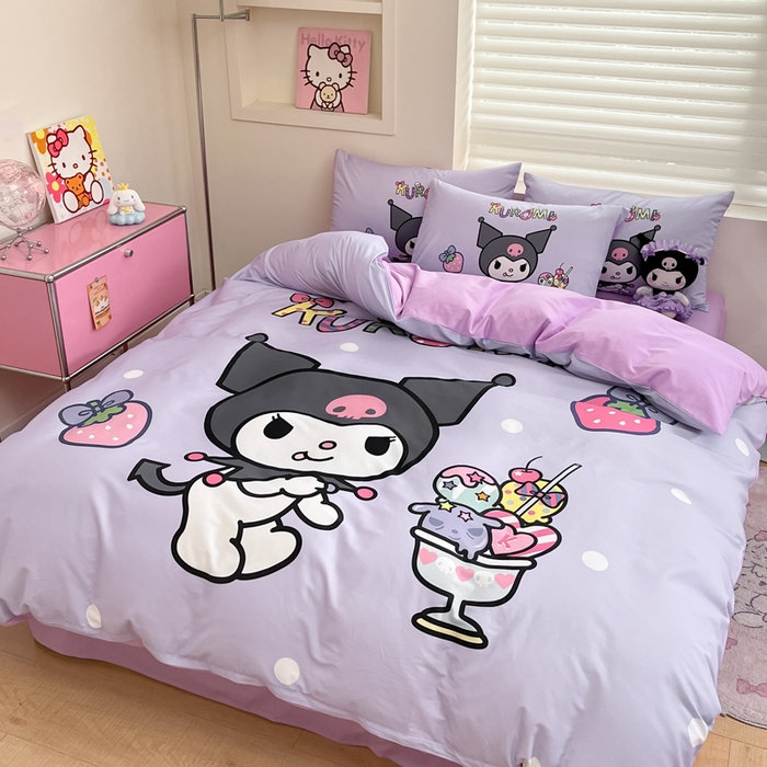 91家纺网 家纺一手货源 找家纺 金爱家 2025新款纯棉数码印花大阪三丽鸥四件套 夏日冰爽