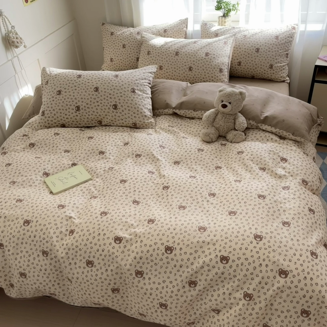 91家纺网 家纺一手货源 找家纺 吉象家纺 2025新款高支密全棉印花四件套12868跑量款 豹纹小熊