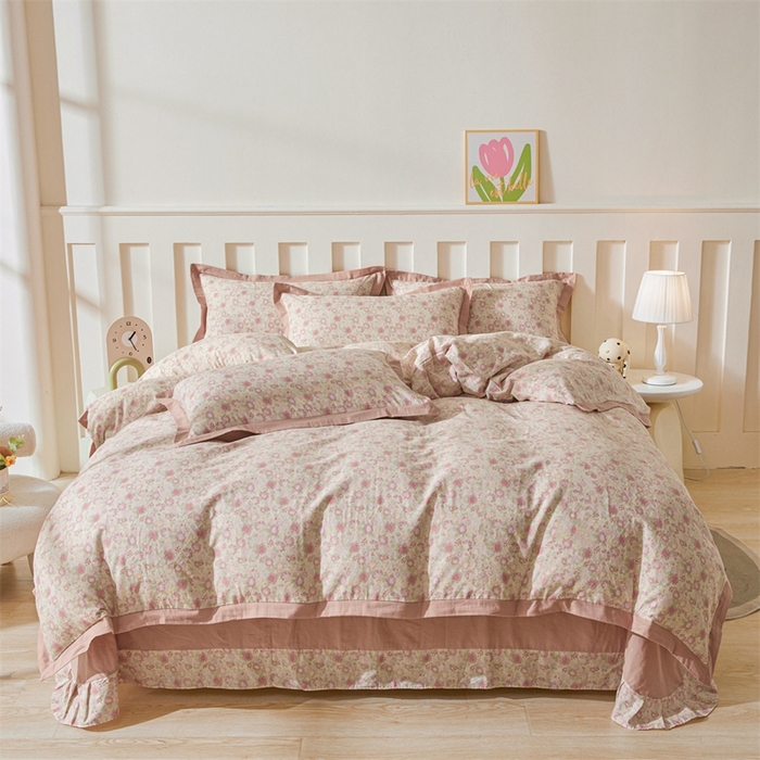 91家纺网 家纺一手货源 找家纺 （总）缦彩 【加微信送买家秀】2025新款母婴级双层纱宽边床单四件套