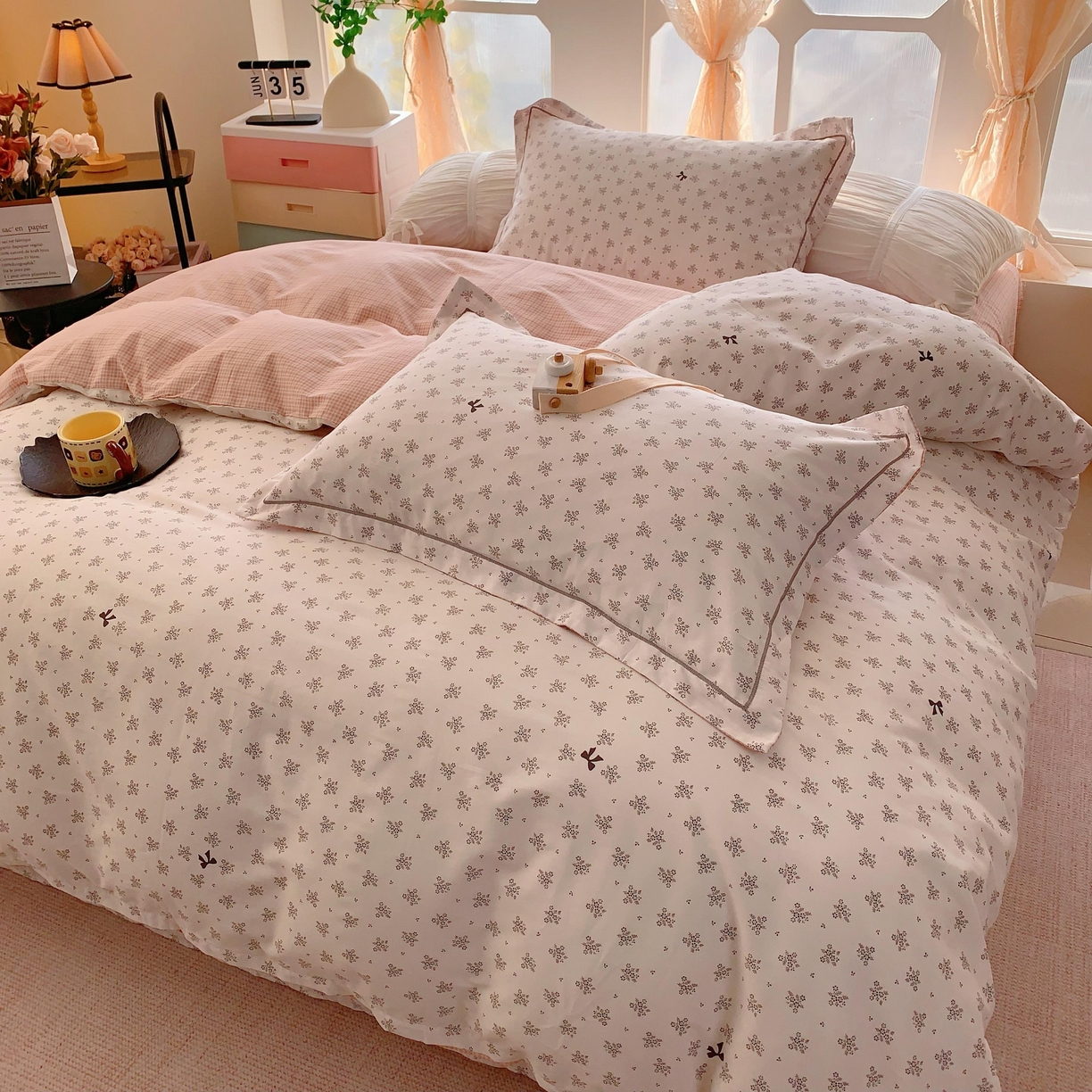 91家纺网 家纺一手货源 找家纺 奈萝家纺 2025新款亲肤小清新全棉四件套 幻蝶米