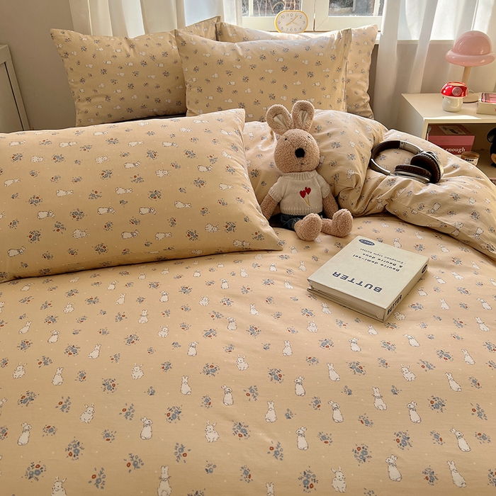 91家纺网 家纺一手货源 找家纺 2025春季新款13372全棉印花四件套-小清新系列 安琪兔