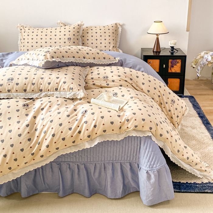 91家纺网 家纺一手货源 找家纺 梦可莱家居 2025新款全棉韩版蕾丝边床盖四件套 心动