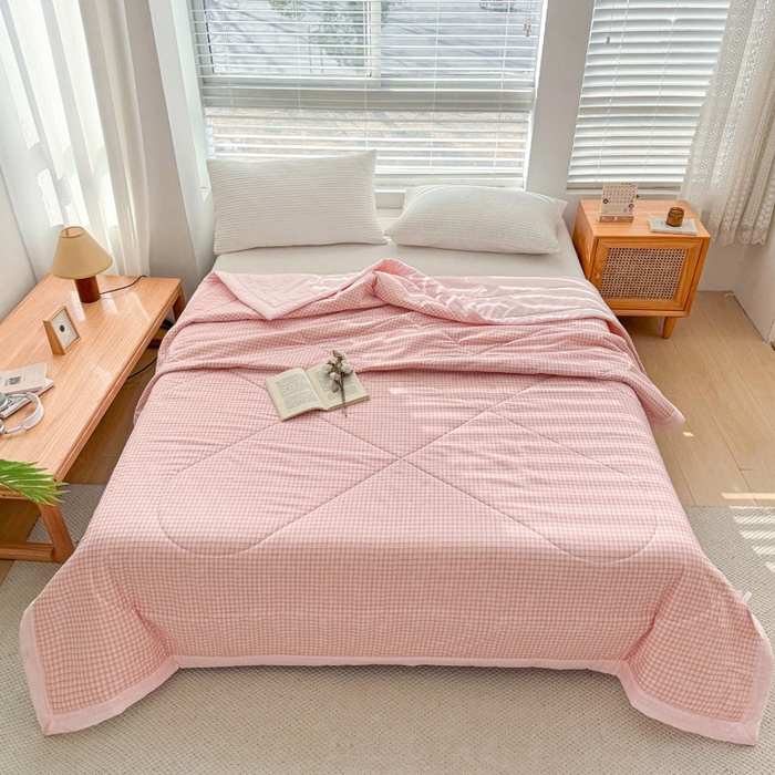 91家纺网 家纺一手货源 找家纺 首爱家纺 2025新款里外全棉夏被手包边新疆棉花夏被空调被夏凉被 芒果格